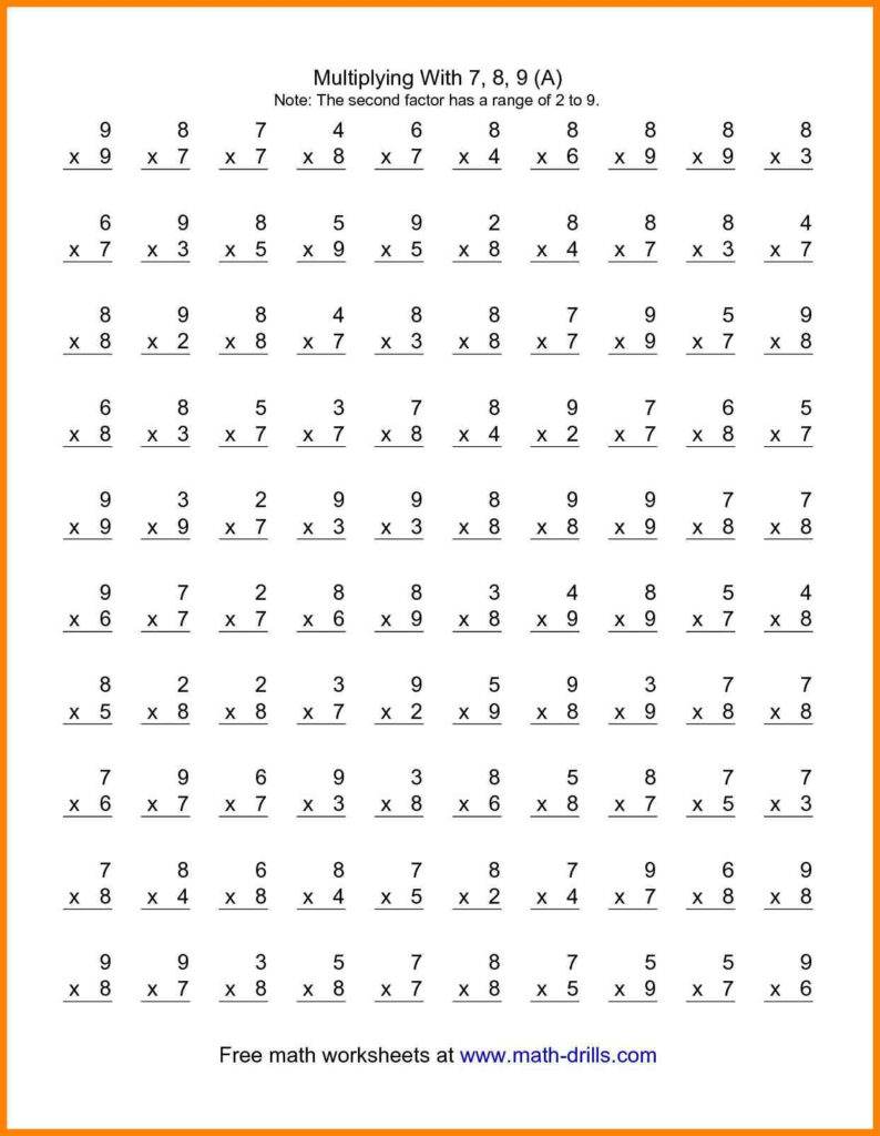 100 Multiplication Math Facts Practice MySchoolsMath
