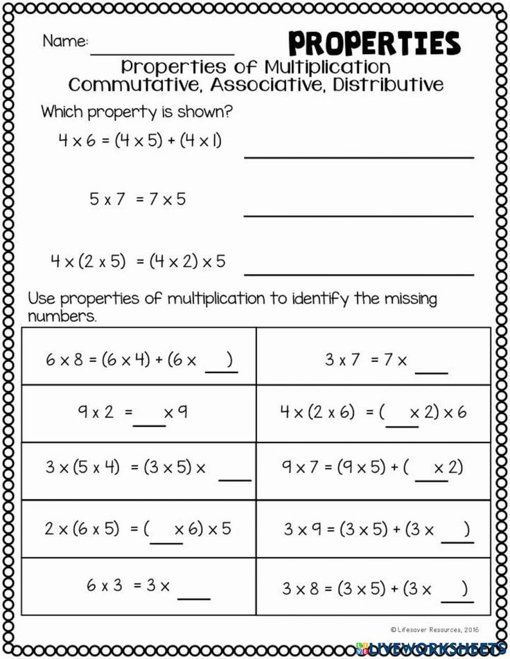 Addition Multiplication Properties Worksheets