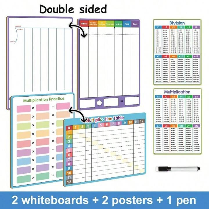 Dry Erase Division Multiplication Chart White Board Double Side 