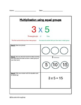 Equal Groups Strategy For Multiplication Anchor Chart Practice Page
