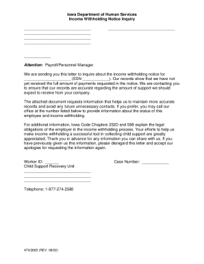Fillable Online INCOME WITHHOLDING ORDER NOTICE FOR SUPPORT Fax 