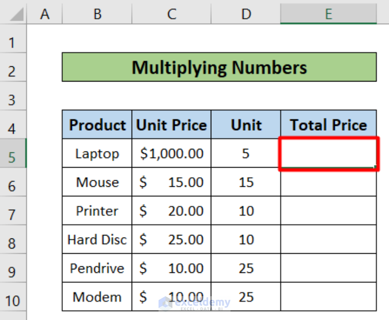 How To Create A Multiplication Formula In Excel 5 Easy Ways 