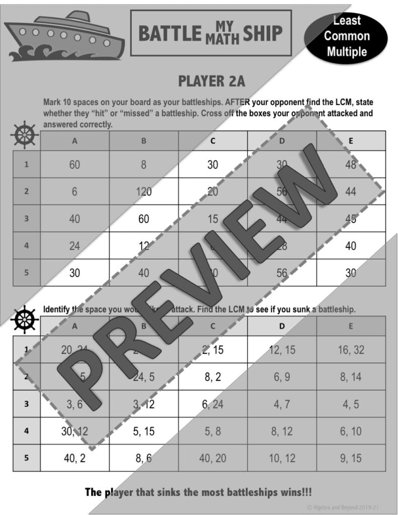 Least Common Multiple Activity Battle My Math Ship Game 