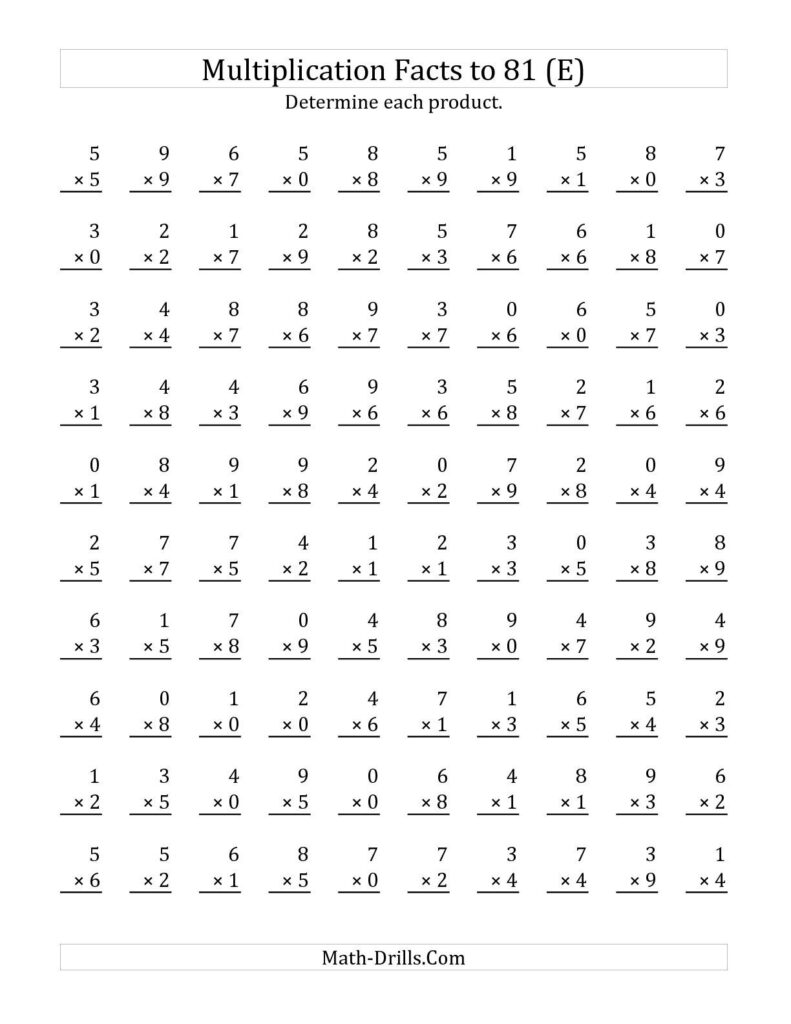 Math Facts Practice Multiplication
