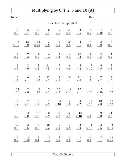Multiplying By Anchor Facts 0 1 2 5 And 10 Other Factor 1 To 12 A 