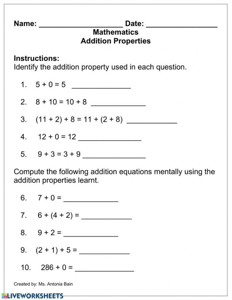 Properties Of Addition And Multiplication Worksheets Printable Worksheets