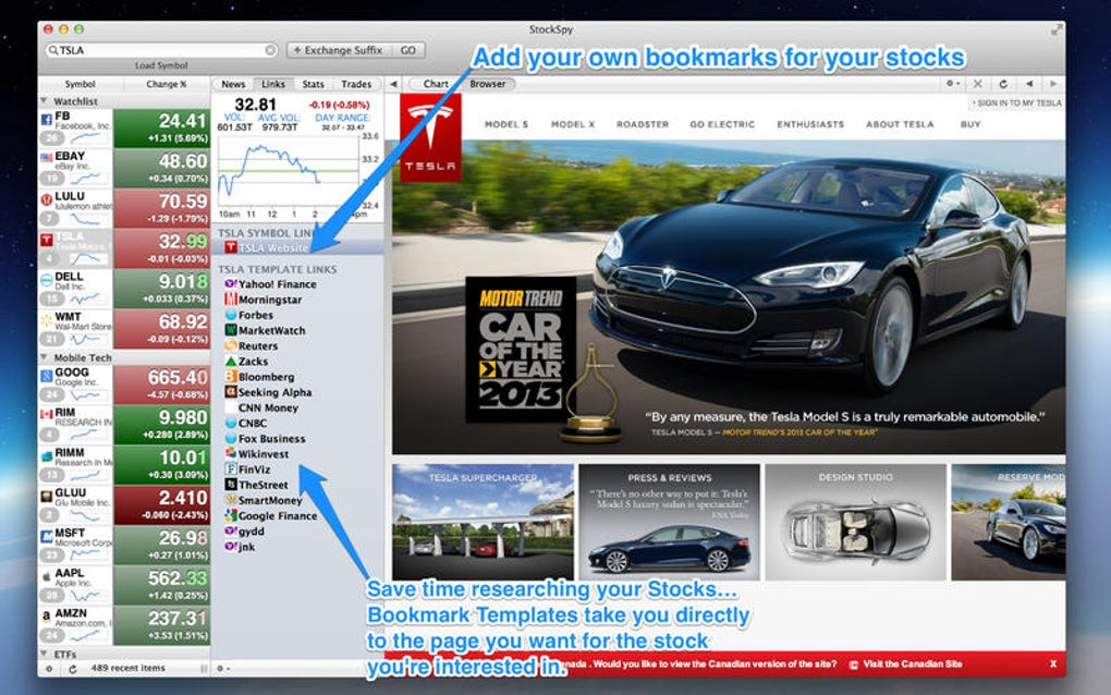 StockSpy Stocks Real time Quotes Charts For Mac Download