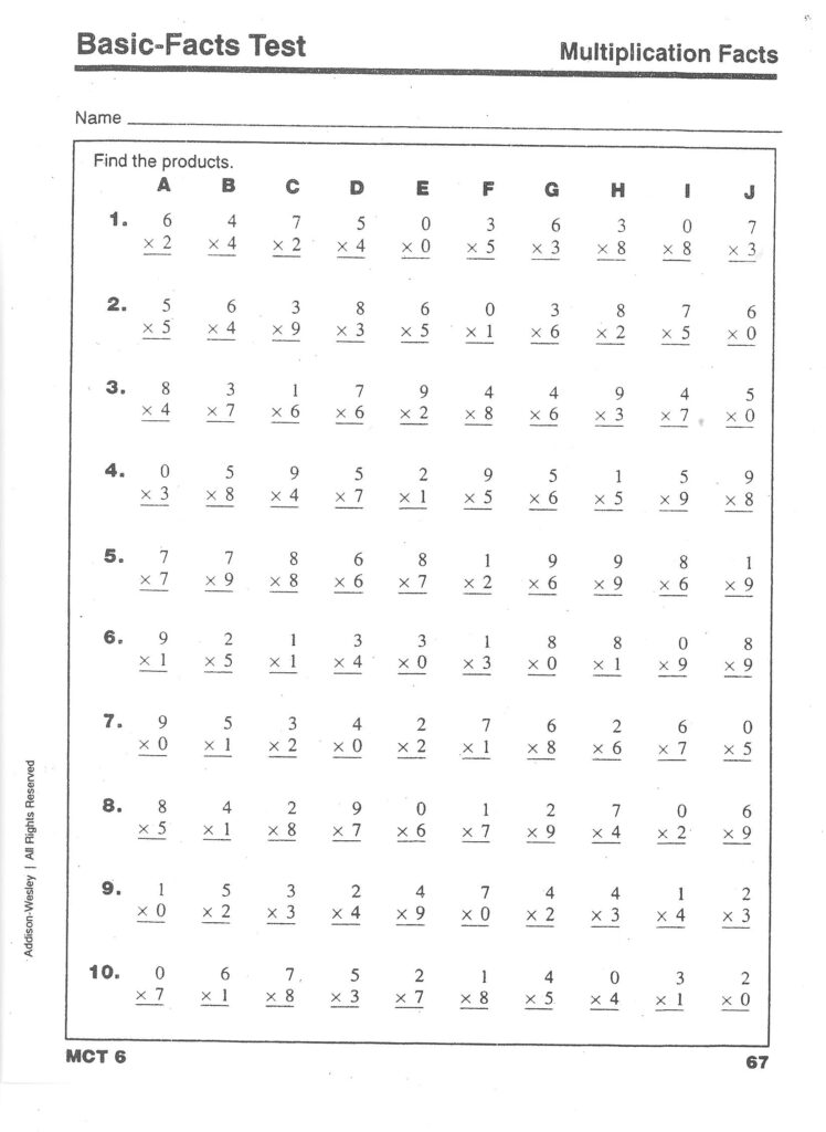 Timed Multiplication Test Printable